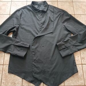#0264 Mens Unbranded Solid Black Button Down Shirt.   32"L x 21.5"P/P